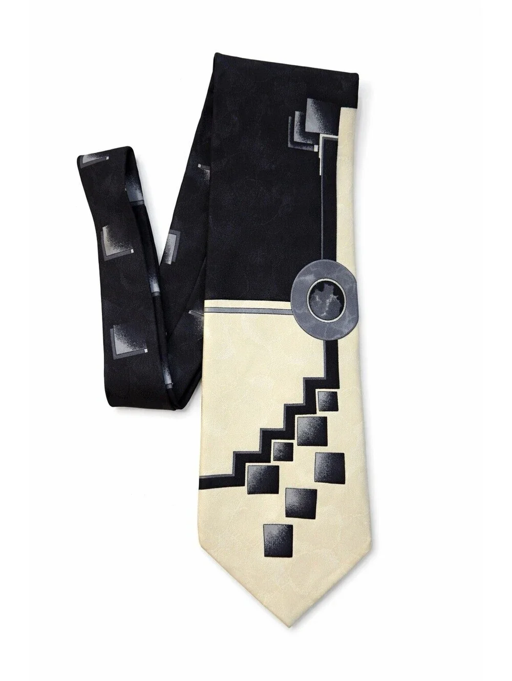 Portofino le Collezioni 100% Silk Tie Geometric Made In USA Black Silver White